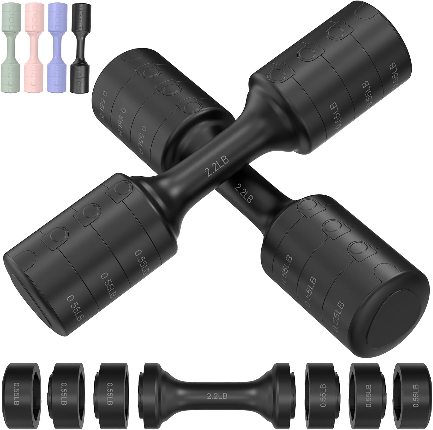 Adjustable Dumbbell Set of 2, 11Lb/Pair Weights Dumbbells for Women, Each 2.2lb, 3.3lb, 4.4lb, 5.5lb Hand Weights Set for Home Gym Fitness Training