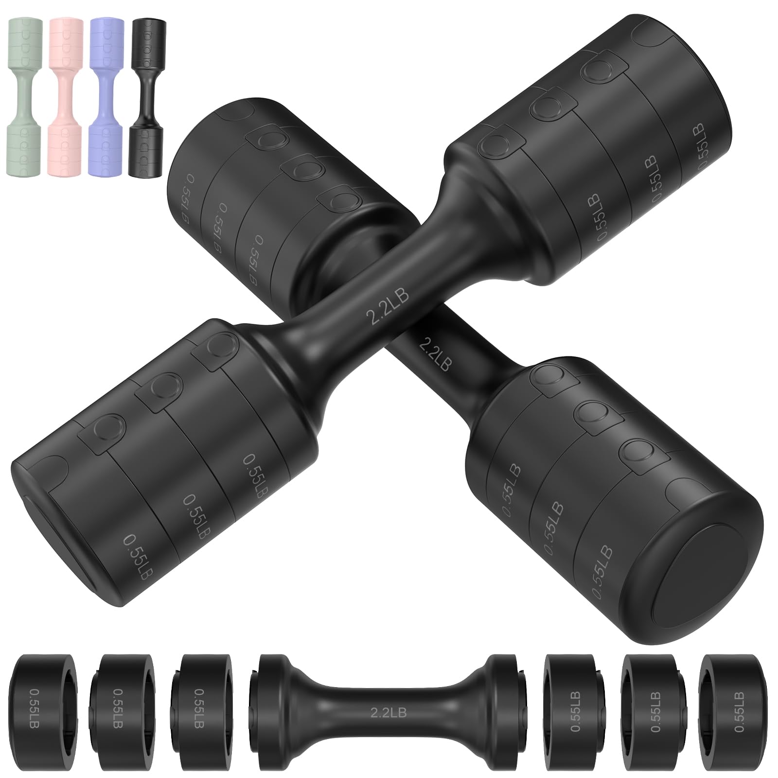 Adjustable Dumbbell Set of 2 11Lb Pair Weights Dumbbells for Women Each 2 2lb 3 3lb 4 4lb