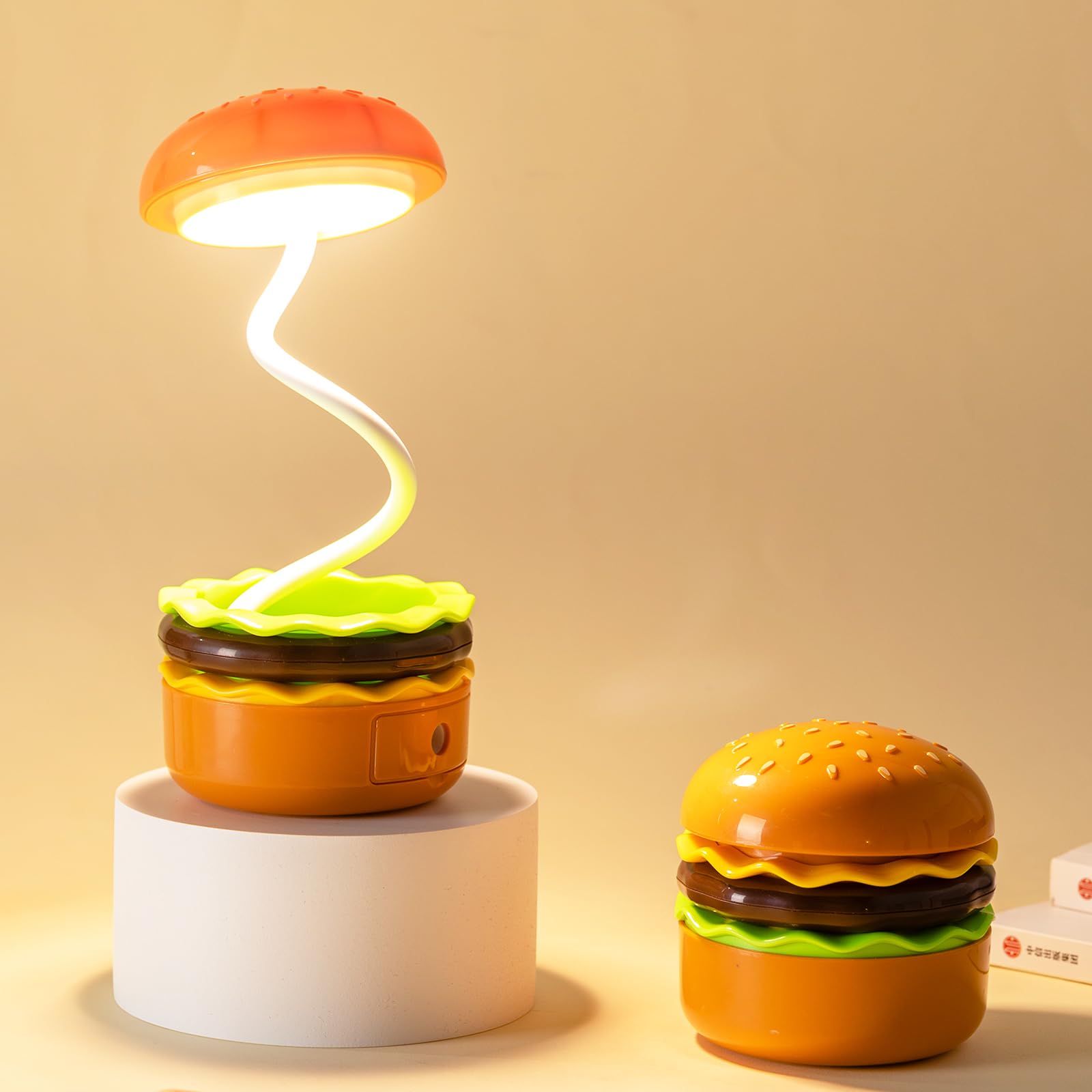 Glooglitter 2 Pcs Cute Hamburger Lamp with Pencil Sharpener 