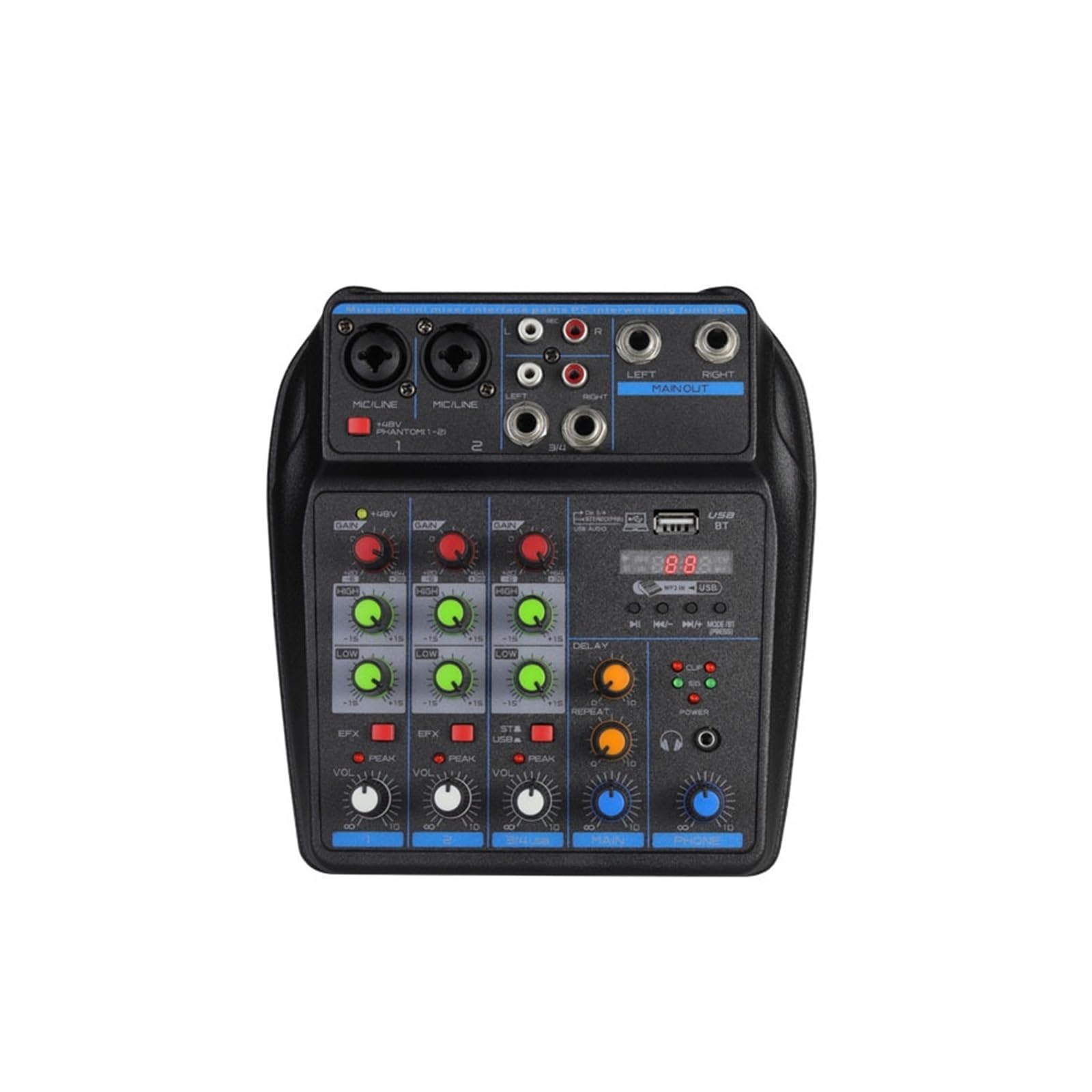Mikser audio, Mikser 4-kanałowy DJ konsola z 48V Phantom Power Monitor System USB do karaoke w studiu