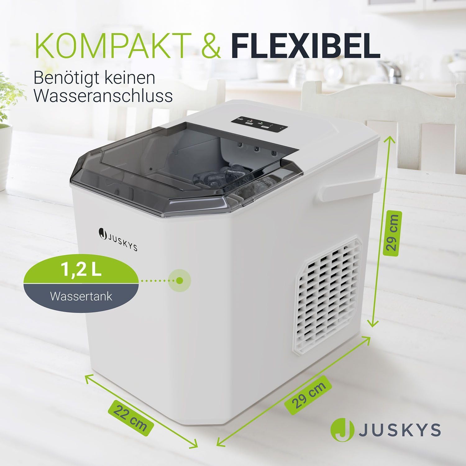 Machine à glaçons IceOracle de Juskys - prépare des glaçons pour vos cocktails en 6-13 min - mini machine à glaçons pouvant préparer jusqu'à 12 kg de glace par jour - grand panier à glaçons - blanc