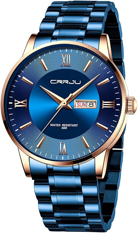 CRRJU Relojes de pulsera de cuarzo analógicos con cronógrafo y fecha automática de negocios de acero inoxidable de lujo a la moda para hombre