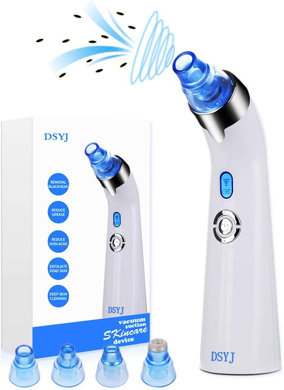 Blackhead Remover Vacuum Pore Cleanser Electric Suction Exfoliating Acne Extractor Tool with 4 Beauty Heads, Blackhead Pimple Cleansing Needles