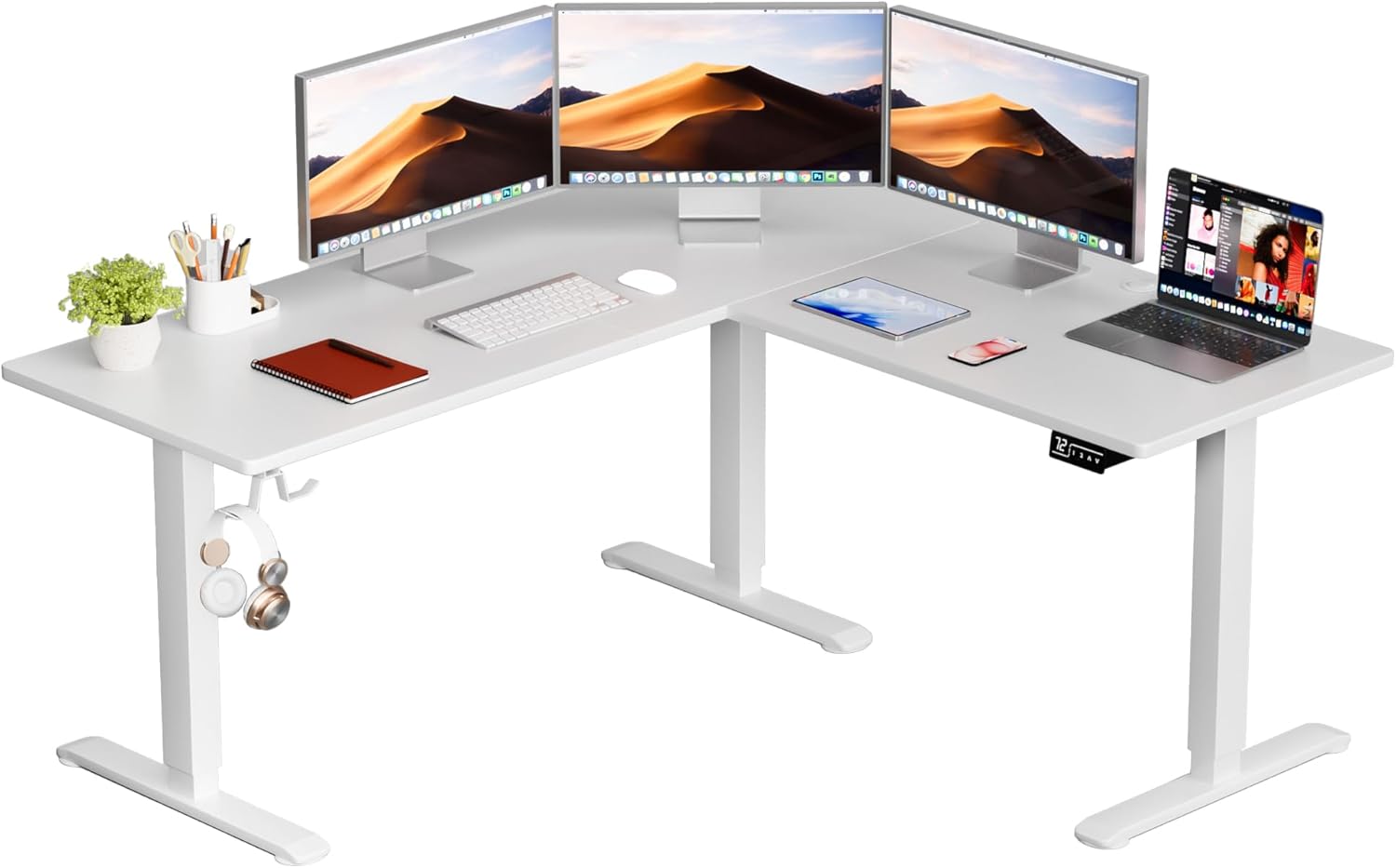 Product image of L Shaped Standing Desk Adjustable Height, Electric Corner Standing Desk, Sit Stand Computer Table with Memory Controller for Home (White, 55 Inch)
