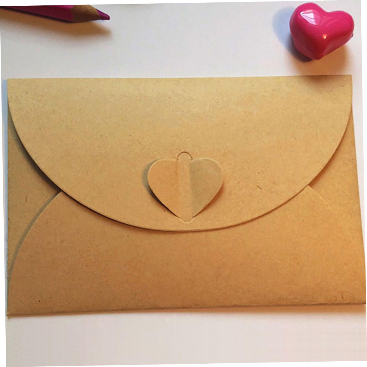 Zerodeko 100 pezzi Buste Kraft Vintage con Chiusura Cuore Biodegradabili per Biglietti e Inviti Fai da Te Carta Kraft Naturale per Uso Multifunzionale