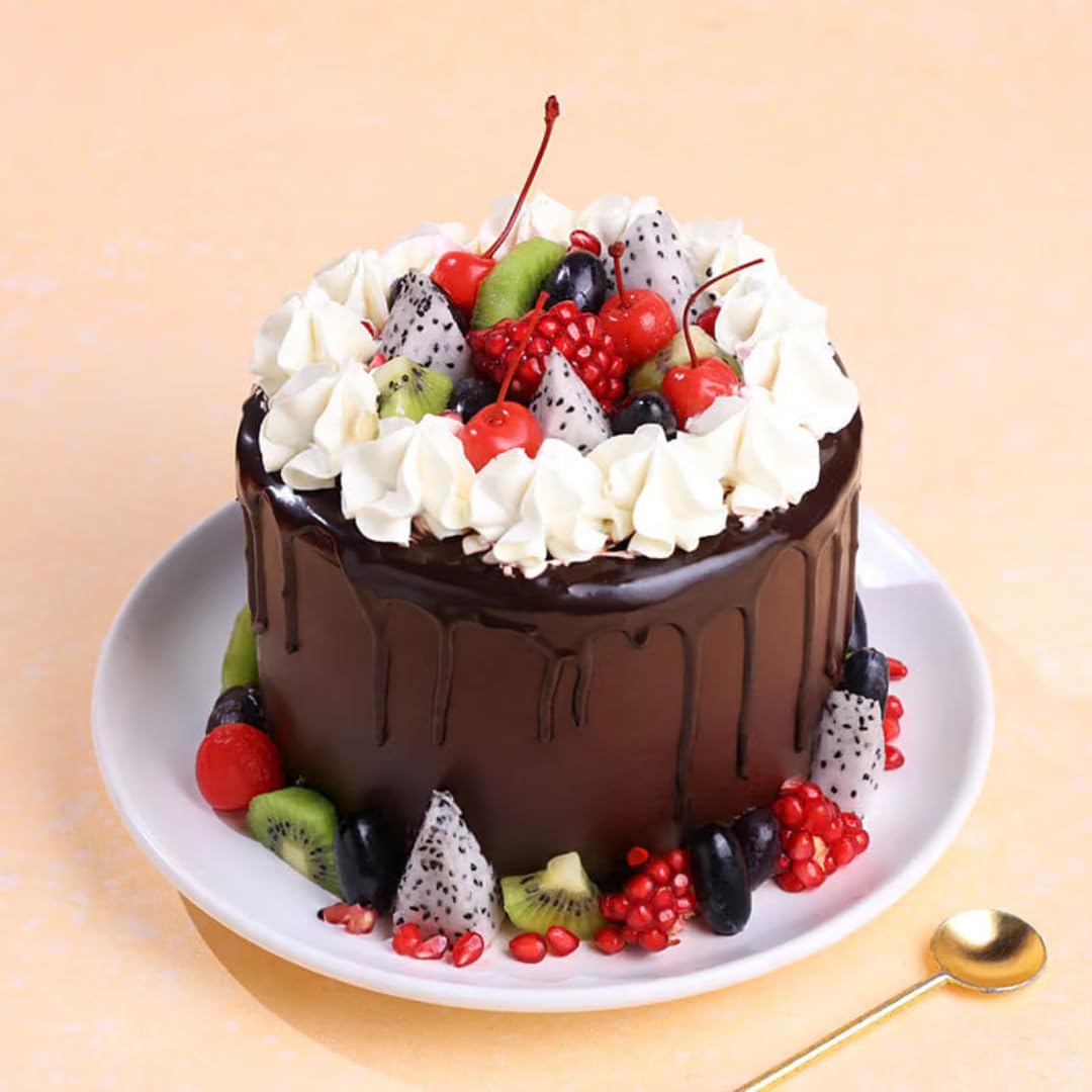 FlowerAura Delicious Fresh 1Kg Eggless Fruit Chocolate Drip Cake For Birthday Gift & Mothers Day Cake For Mom | Mother | Maa | Mother-In-Law | Amma (Same Day Delivery)-image-35