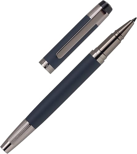 Cerruti 1881 Bolígrafo roller "THAMES" Acero inoxidable con laca de goma azul y chapado en pistola Tinta negra Caja de regalo