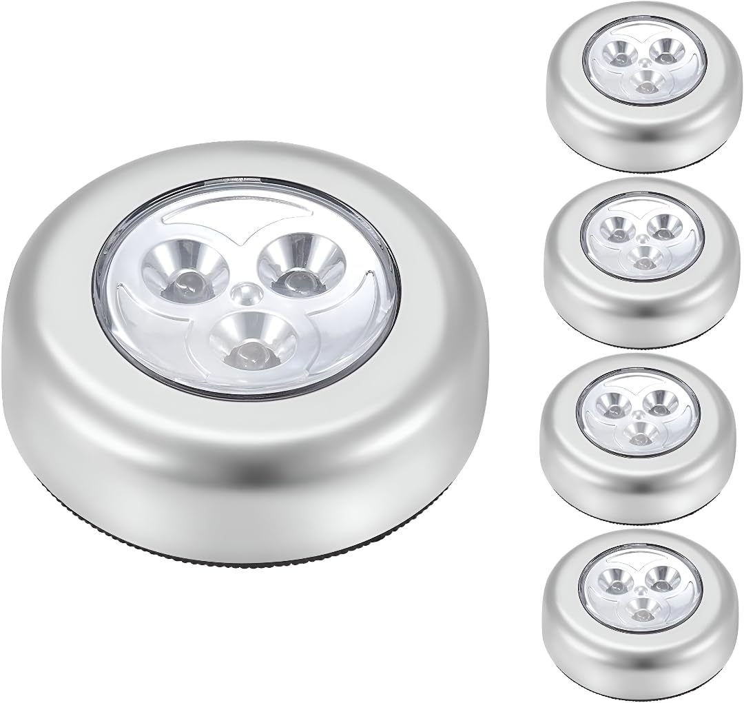 Wireless LED Puck Light, Stick-Anywhere Closet Portable Tap Push Button Stair-Wall Lights for Cabinet, Hallway, Bathroom, Bedroom, Kitchen, 3 Battery Operated Low White Light, (PC5)