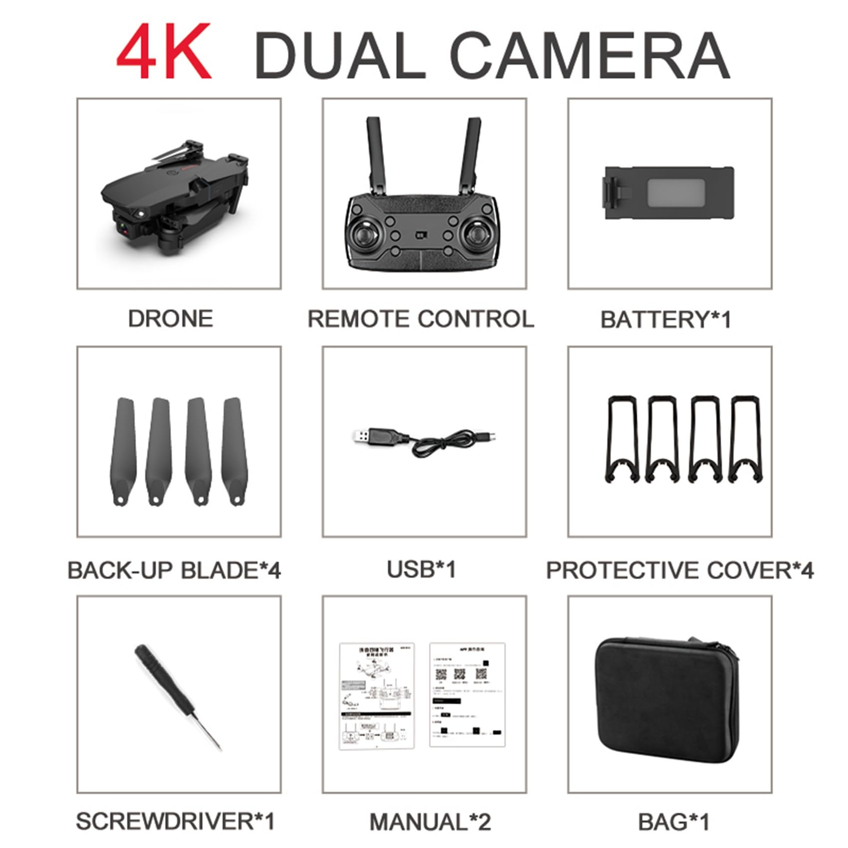 3X E88 WiFi FPV Drone con Grandangolare 4K HD Dual Camera Pieghevole Altitude Hold RC Quadcopter Profesional Drones