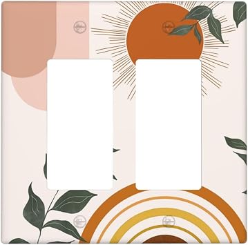 Mid Century Boho Sun Double Rocker 2 Gang Light Switch Cover Wall Plate Standard Size Electrical Rainbow Leaves Decorative Faceplate Switchplate for Bathroom Bedroom Kitchen, IESLD8we7