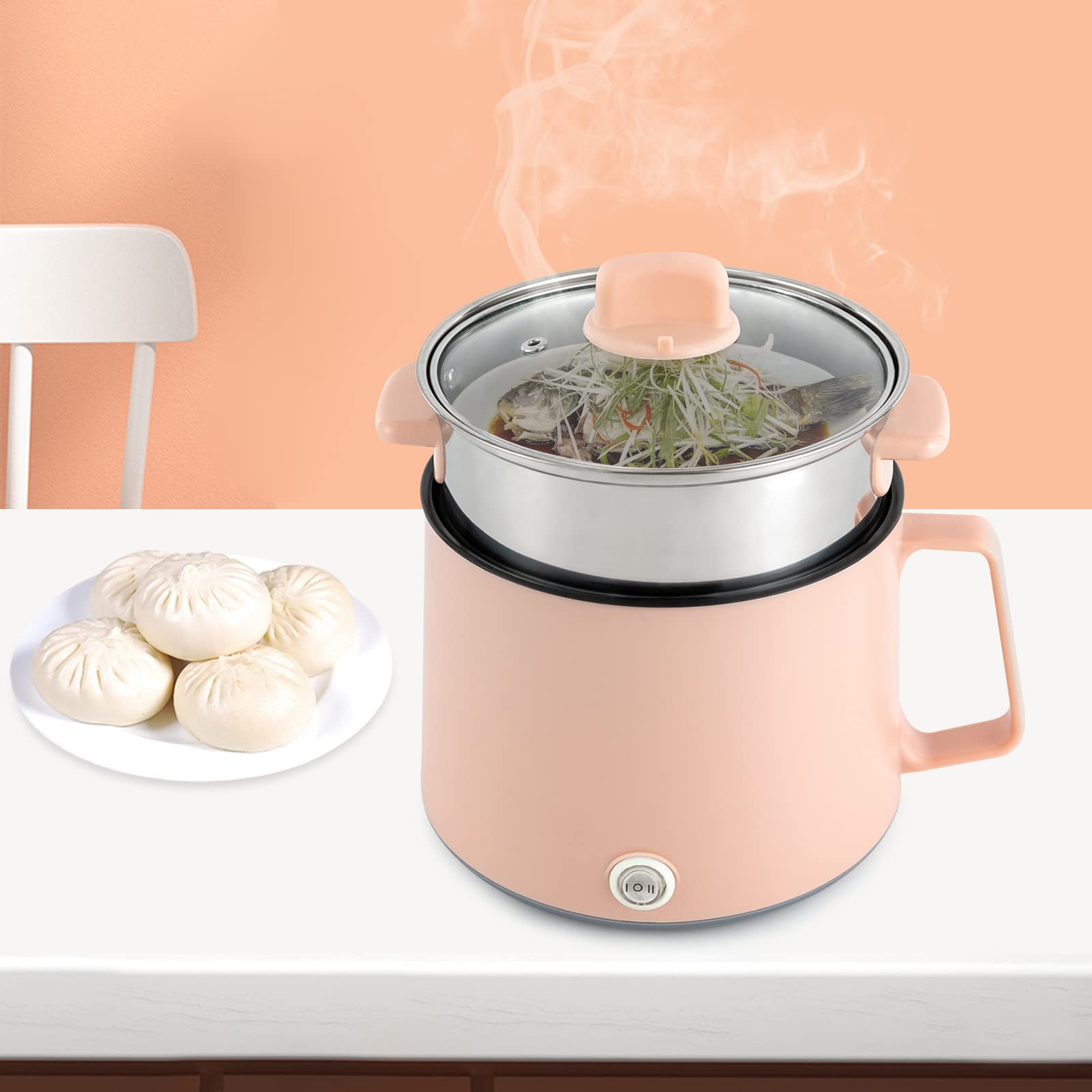 Set per fonduta elettrica in acciaio inox con vapore, funzione di mantenimento del calore, per fonduta, antiaderente, mini multicooker, per pasta, pasta, zuppa, verdure, carne rosa