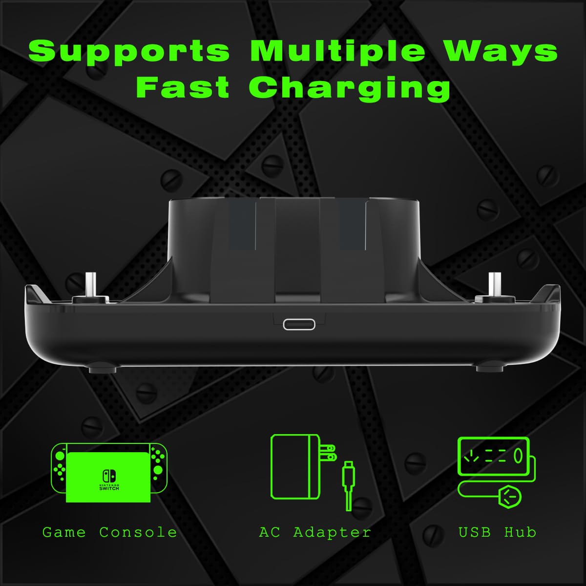 Station de charge pour manette de Nintendo Switch avec manette JoyCon/Pro/PS5, station de charge avec indicateur LED et câble de charge pour JoyCons, station de charge 6 en 1 Nintendo Gamepad