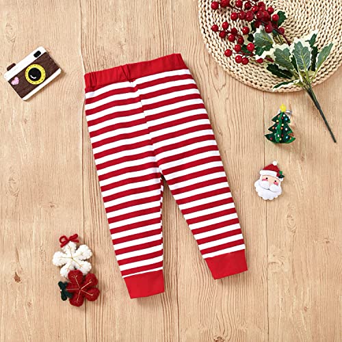 Image of HIHA Infant Toddler Baby Girl Christmas Outfit Ruffle Long Sleeve My First Christmas Dress Pants Clothes Set Plaid Santa Baby