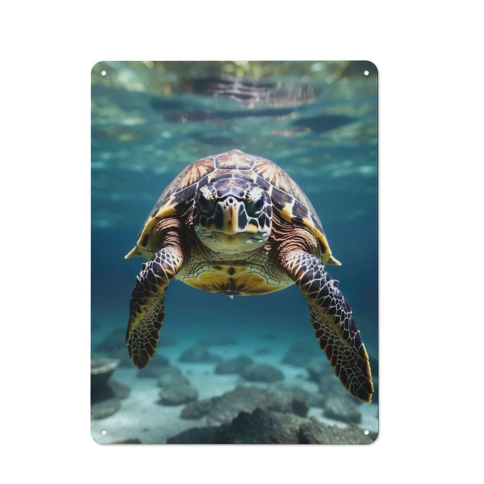 Modern Retro Metal Wall Art Sign 40x30cm Featuring Turtle Underwater, Urban Room Decor for Workspace, Cafe, Hallway Or Garage