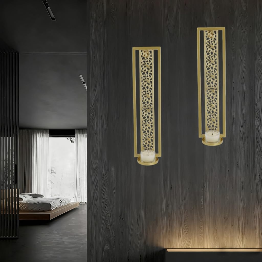 Wall Mounted Candle Sconce with Iron Pattern for Hallway Accent