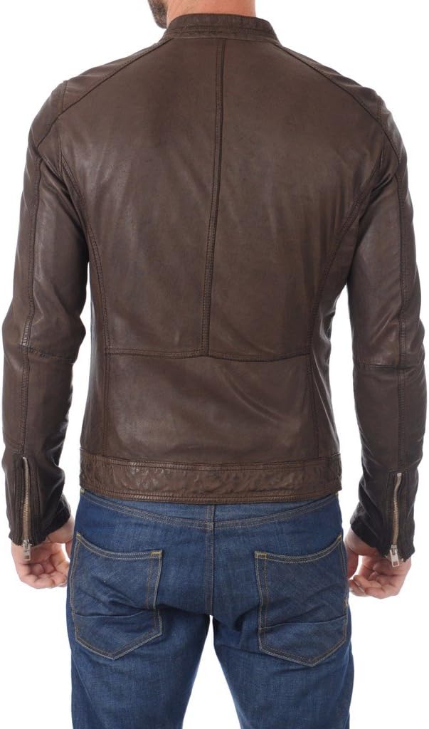 LEATHER FARM Men's Lambskin Leather Bomber Motercycle Jacket