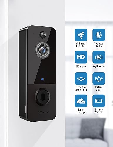 Miniatura 2 de Cámara de timbre de video inalámbrica, audio de 2 vías incluido timbre, detección humana AI, vista en vivo, Wi-Fi 2.4G, alertas de movimiento,