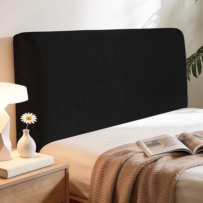 Niuoppy Bed Headboard Cover Fully Wrapped, Stretch Head Board Covers for Single Bed, Beds Headboard Protector Dustproof and Cat Scratch-proof (Black, 180cm)