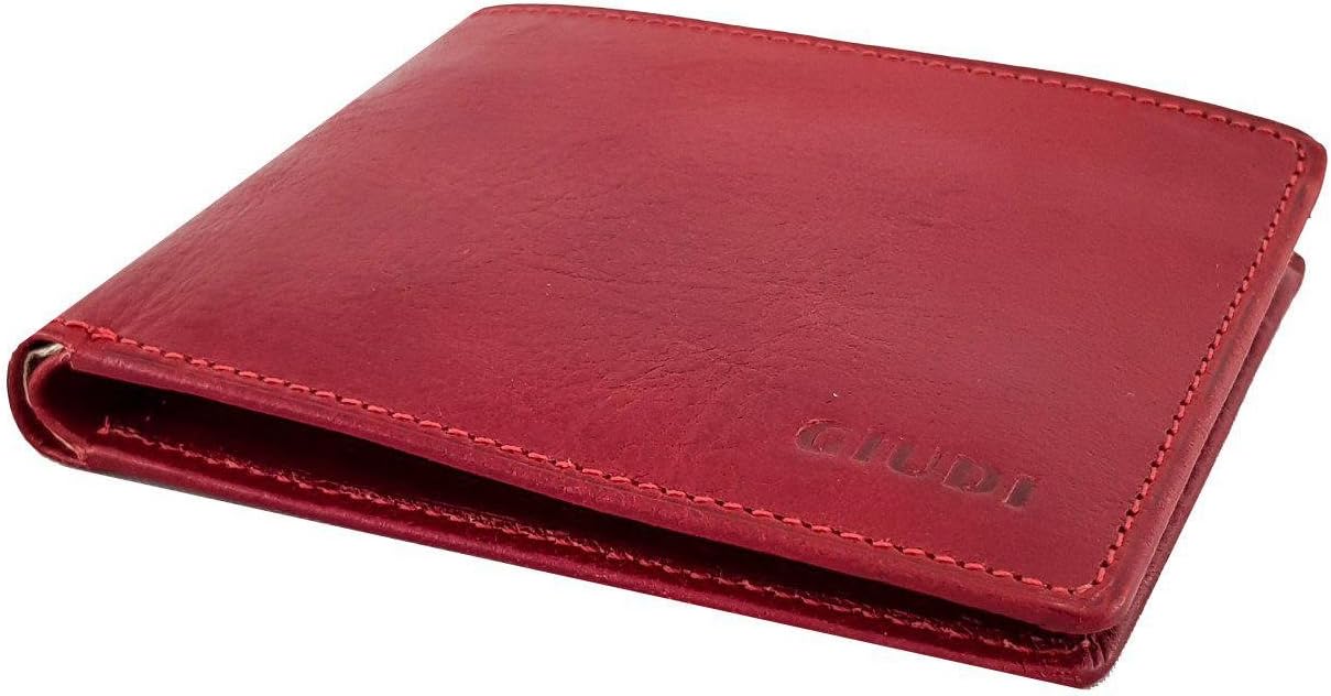 Giudi Small Size Stilish Red Slimfold Men's Wallet 8 Card Holder with Gift Box Classic Elegant Italian Design