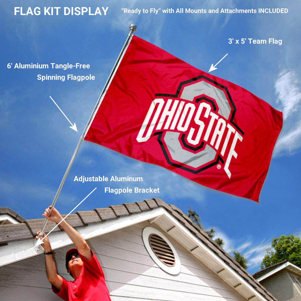 Ohio State Buckeyes Athletic Flag with Pole and Bracket Kit
