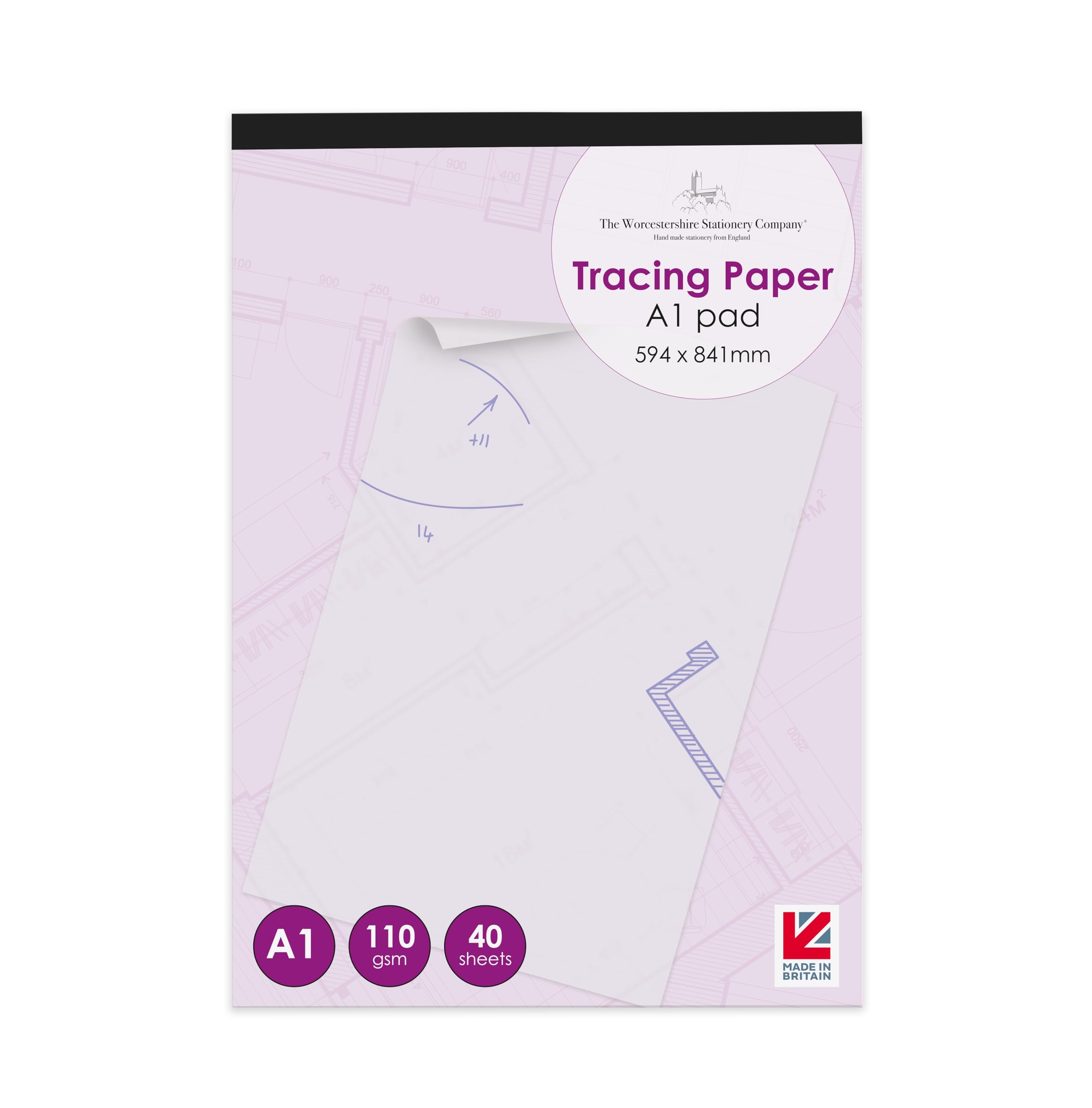 Professional Range A1 Tracing Paper Pad, 40 Sheets, 110gsm, 594 x 841mm