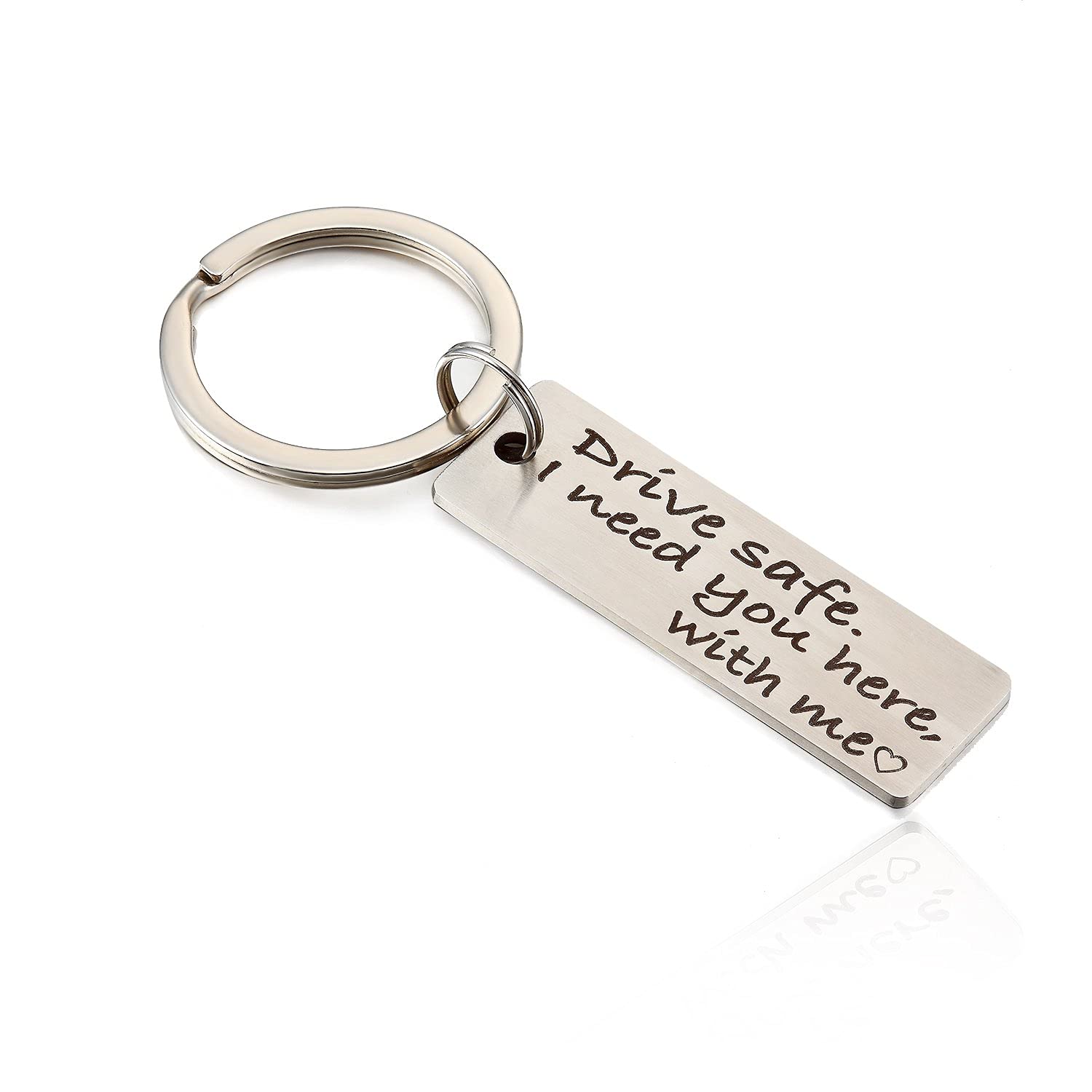 Dad Boyfriend Gifts Drive Safe Keychain Personalized Key Chain I Need You Here with me for Men (Silver)
