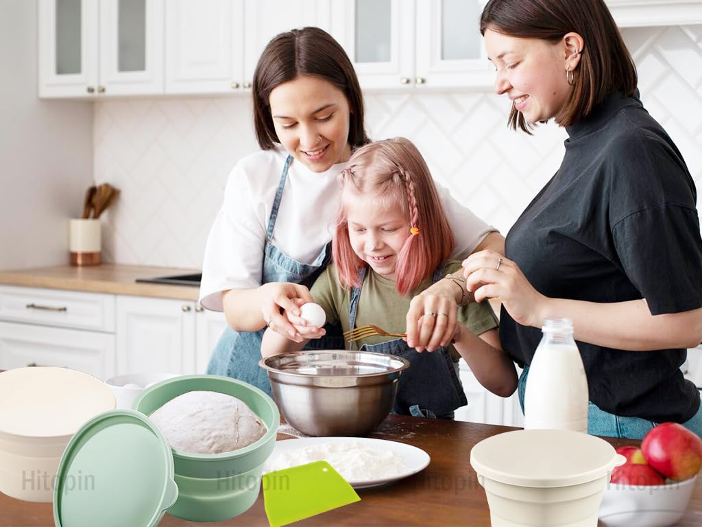 Produktbild von 4er-Set Pizzateig-Boxen Aus Silikon – 700 Ml, Antihaftend, Flexibel – Für 280–330 G Teig, Luftdicht, Bis 230°C – Geeignet Für Kühlschrank & Gefrierfach