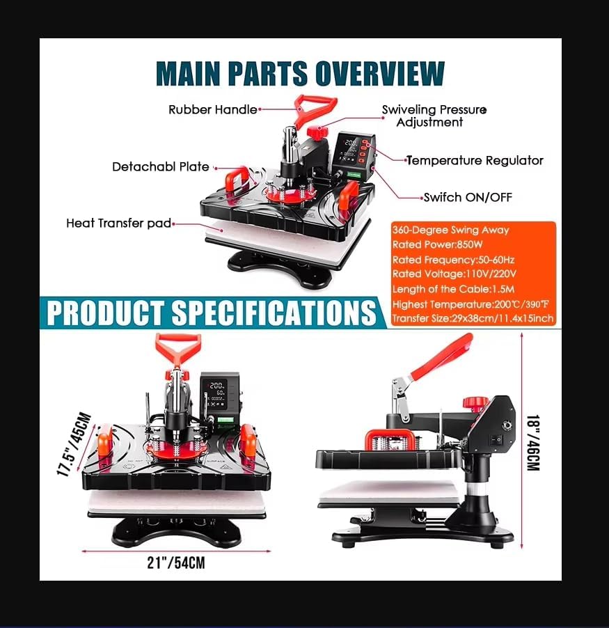 Image of MY PRINT | Upgraded Model 2025 | DTF | SUBLIMATION | VINYL PRINTING | With Double Heating Tube | Heat Press 5in1 Combo Printing Machine for T-Shirts, Mug, Plate Heat Press Machine | 12x15 Inch | with Automatic Time Countdown [Model 2025-26] [Upgraded & AutoMatic]