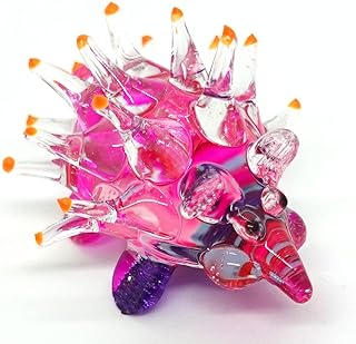 Sansukjai Hedgehog Porcupine Miniature Figurines Animals Hand Painted Blown Glass Art Gold Trim Collectible Gift Decorate, Pink
