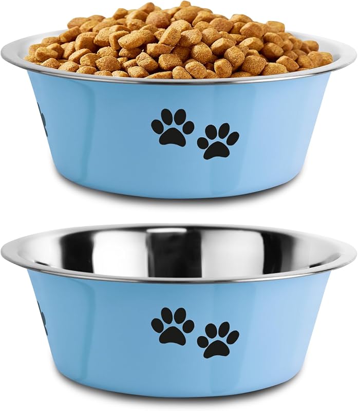 YUDANSI Cuencos para perros, paquete de 2 cuencos de agua para perros pequeños y medianos con suela de silicona antideslizante, platos para perros de acero inoxidable, comedero elevado para mascotas (azul, M (3,6 tazas)
