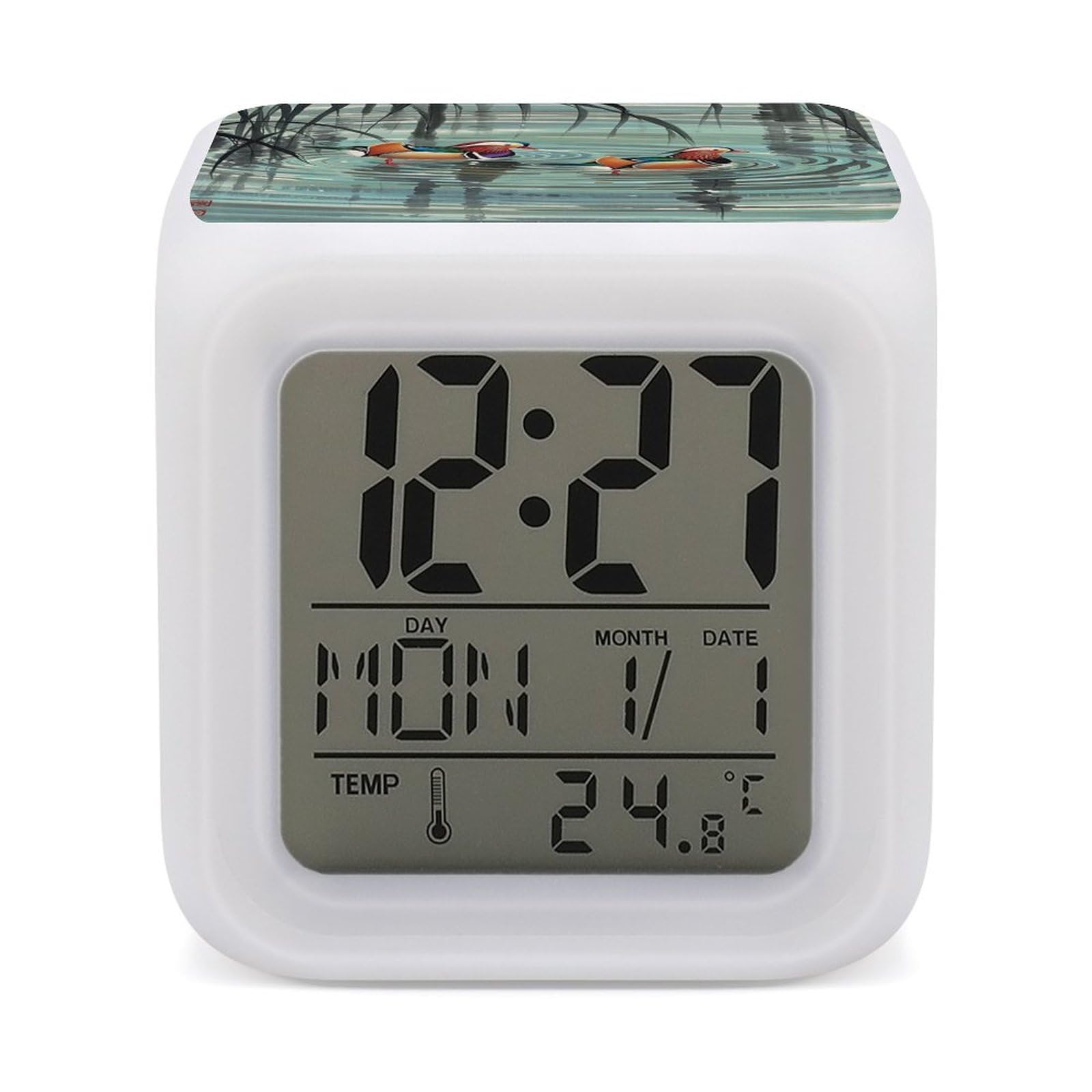 Réveil numérique affichage LED multicolore horloge canards mandarins