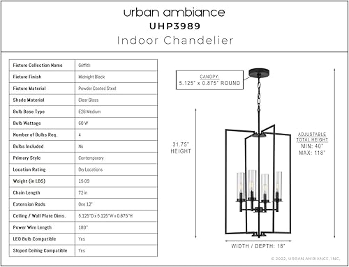 Miniatura 3 de Urban Ambiance Lámpara de araña tradicional de lujo, tamaño mediano 31.75 pulgadas de alto x 18 pulgadas de ancho, con elementos de estilo de