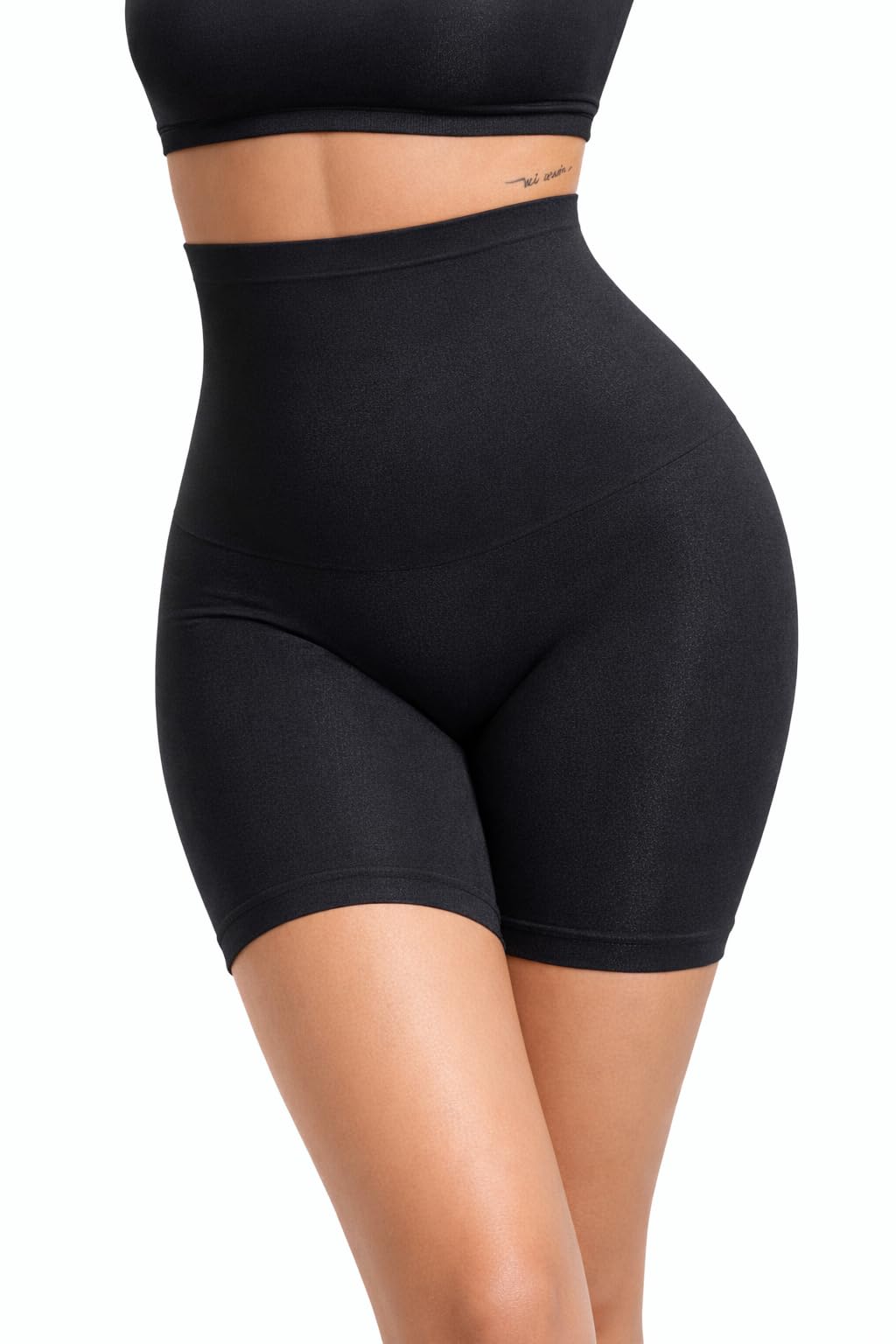 fryio High Waist Tummy Control Shapewear Shorts | Body Shaper for Women | Tummy Tucker| Seamless Body Shaper | Shorts Under Dress | Comfortable | Breathable | Free Size 35 to 75 KG (Black)-picture-31