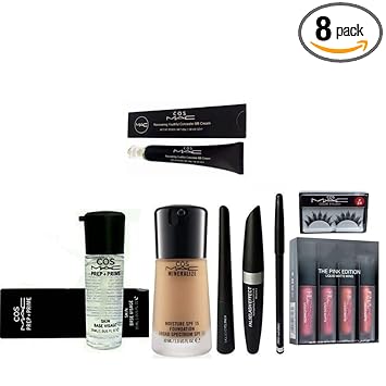 Professional Makeup Kit Combo Prep+Prime Primer,Mineralize Foundation,Waterproof Eyeliner,Mascara,Eyebrow Pencil,The Pink Edition Lipstick With Bb Cream Concealer And 1 Eyelashes(Set Of 8) Combo