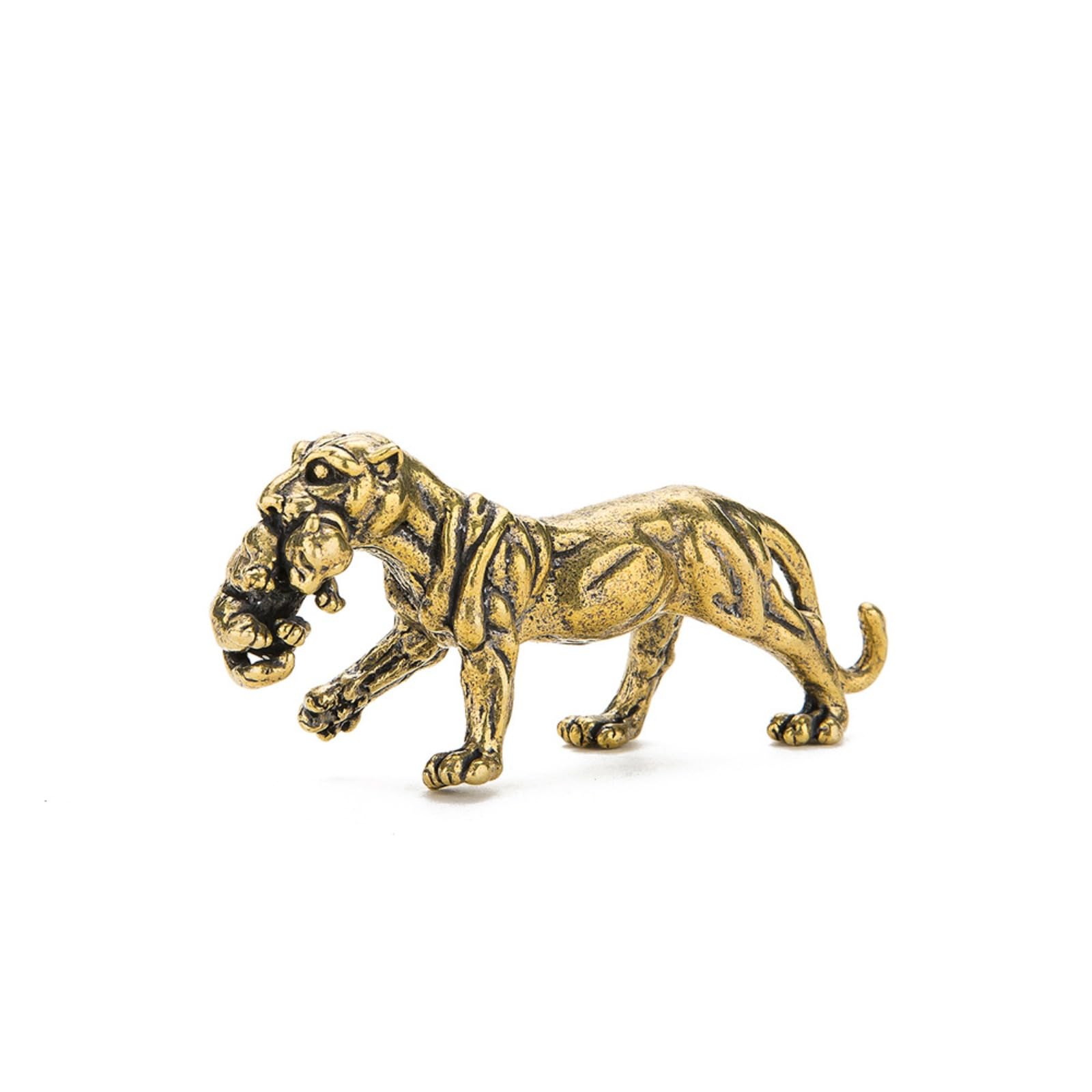 NGDFGR Brass Tiger Model Miniature Figurines,Bronze Zodiac Tiger Statue Sculpture Desktop Ornament Home Bonsai Landscaping Sand Table Car Decor Accessories Study Paperweight