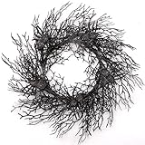 Skrantun 18 Inch Halloween Wreath Black Wreath with Spiders and Webs Door Wreath with Halloween Decorations for Halloween Party and Holiday Decorations