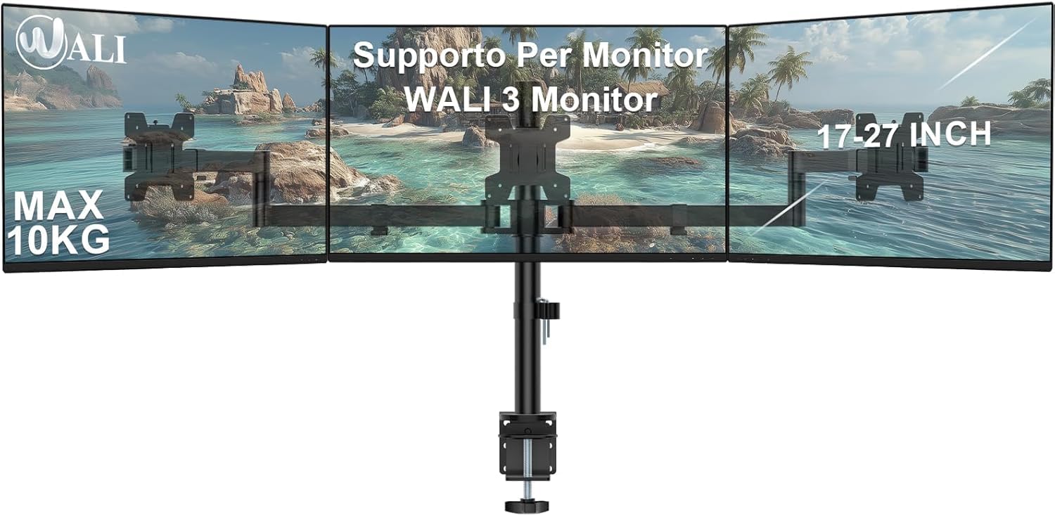 tripode per monitor articolato con tre braccia regolabile in altezza
