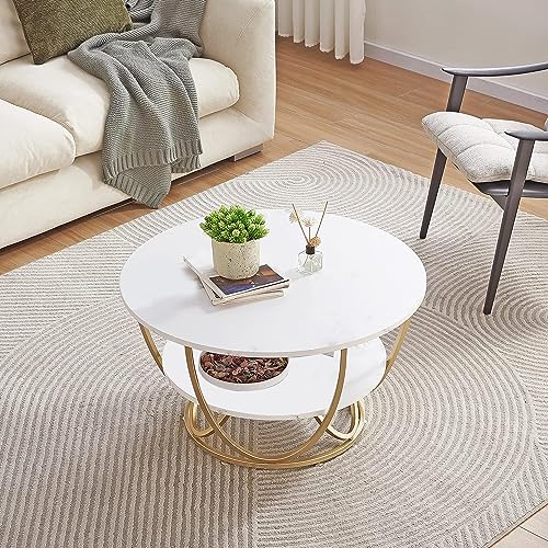 Image of Device Bas with BROWN ART SHOPPEE Faux Marble Top Round 2 Tier Metal Coffee Tables Simple Living Room Table Sets,Sofa Center Table End Tables with Metal Frame Home Decor for Living Room(Gold & White)