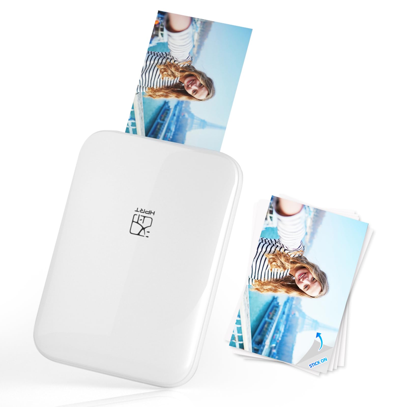 HPRT MT53 Mini Photo Printer - Portable Wireless Bluetooth Sticker Printer for iPhone & Android - Includes 5 Sheets of 2x3” Sticky-Back Instant Color Photos