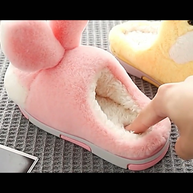 Pantofole invernali da donna a forma di coniglio, in feltro, soffici, pelose, calde, in ecopelle, comode per interni, senza lacci, per soggiorno, camera da letto, leggere, larghe, invernali, calde