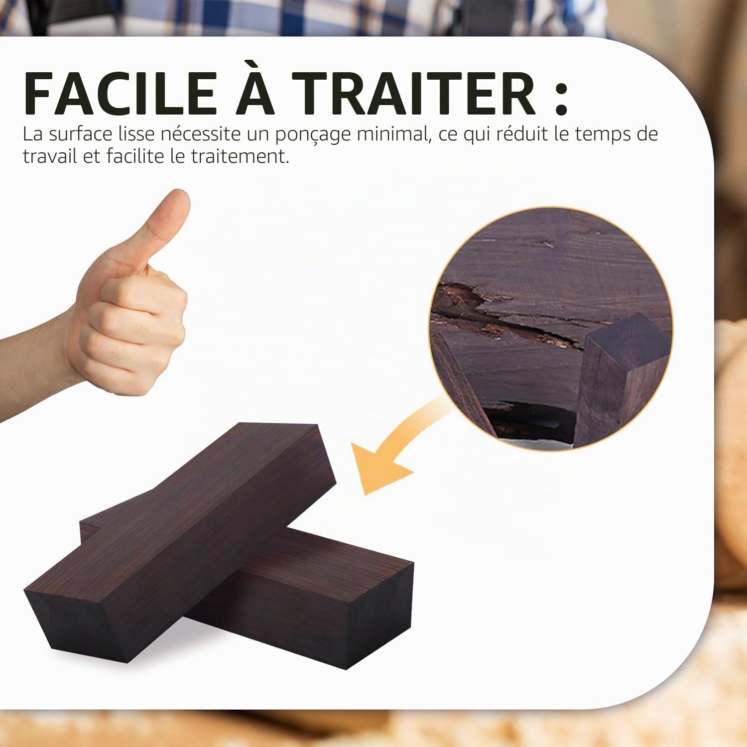2 blocs de bois d'ébène à faire soi-même, matériau de bricolagnoir vierge poignées en ébène 12 x 4 x 2,5 cm, bois d'ébène vierge pour la fabrication d'accessoires d'instruments de musique en ébène