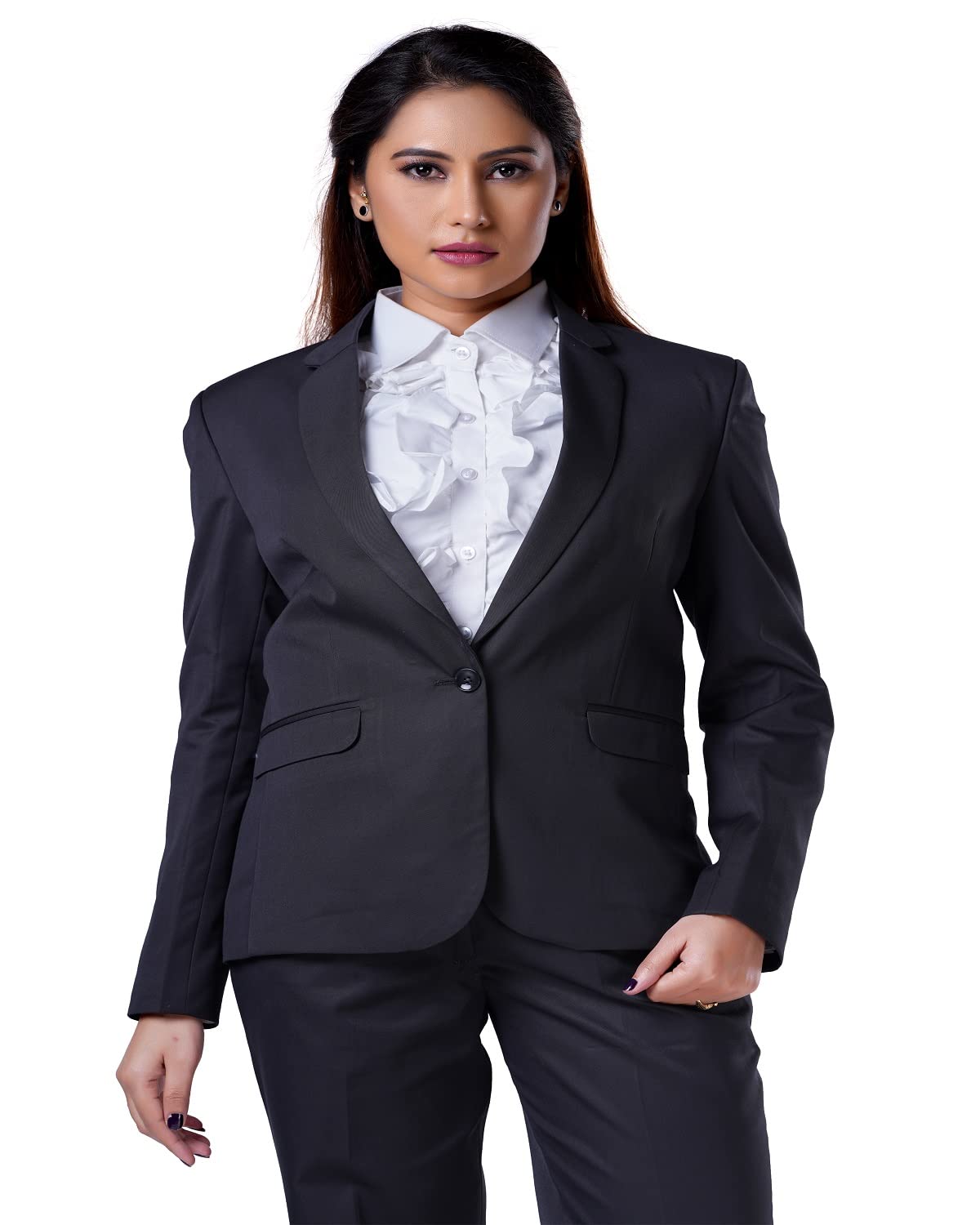 charcoal fashion Women's Solid Navy Blue Regular Fit Formal Blazer-picture-18
