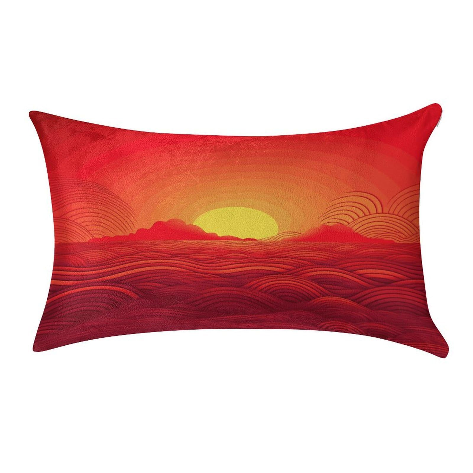 MUSM Red Sunrise Pillow Case 12"X20" Luxury Velvet Throw Pillow Cover Fade Resistant Cozy Soft Pillowcases Pillow Protector Pillow Shams Lumbar Pillow Shells for Home&Gifts