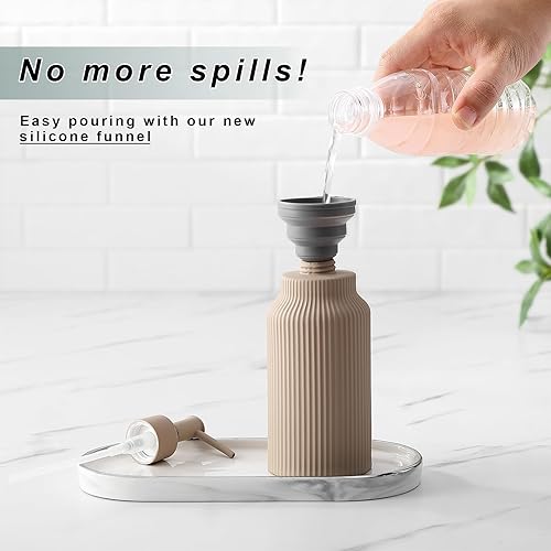 Miniatura 4 de Dispensador de jabón de cerámica moderno para baño, dispensador de loción de manos de cerámica suave al tacto de 14 onzas con bomba, dispensador de