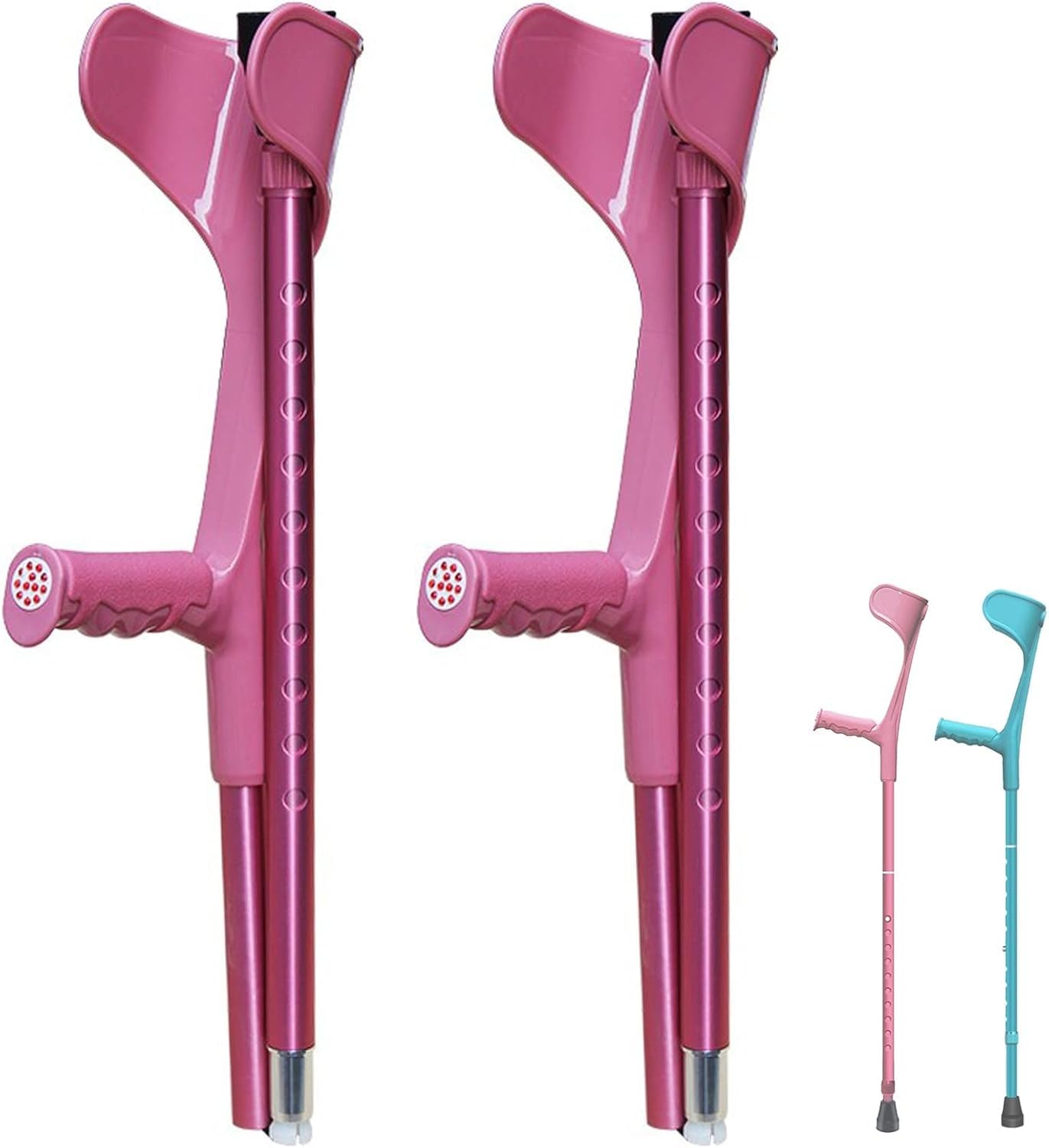 Un par de muletas de antebrazo Plegables (Rosa/Azul), muletas de Altura Ajustable (93-115 cm), muletas Ligeras de Aluminio, Altura Adecuada 4'7" -6', Rosa, par
