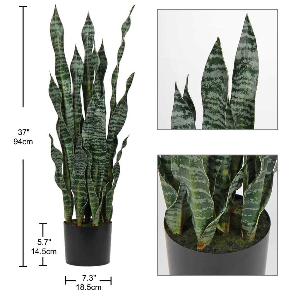 Hollyone 2PCS Künstliche Pflanzen Groß, Höhe 94 cm Künstliche Sansevieria Deko Wohnzimmer Pflanze Zimmerpflanzen Balkon Büro Deko mit 30 Blättern, Künstliche Pflanze für den Heimgarten Bürodekoration