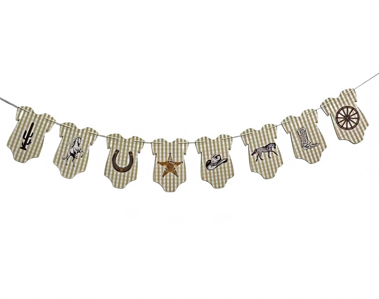 Cowboy Baby Shower Nursery Banner, Brown Checkered Retro Cowboy Decor,Little Boy West Countryside Theme Garland, Gender Reveal Celebration Hanging Decors Party Supplies (West Cowboy Banner)