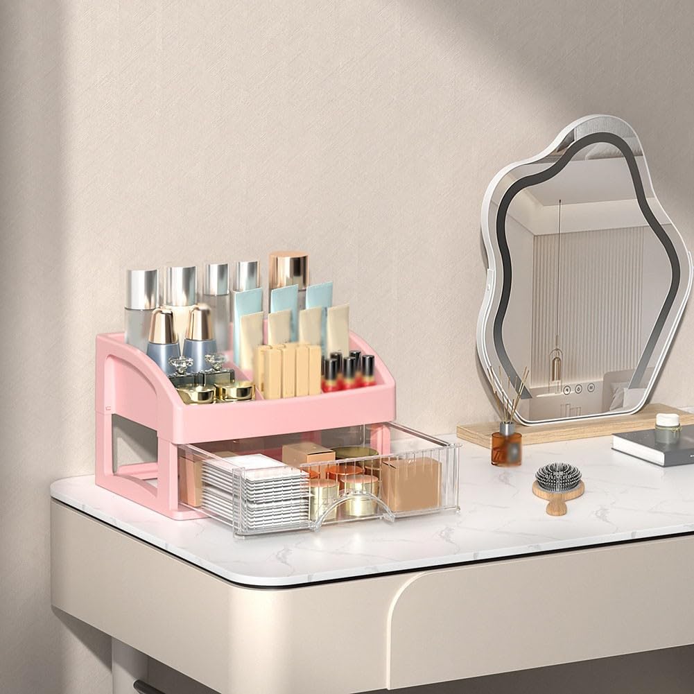 Scatola portaoggetti multifunzionale per trucchi con cassetti, organizer per cosmetici regolabile per scrivania da bagno, vetrina in acrilico trasparente per gioielli per la cura della