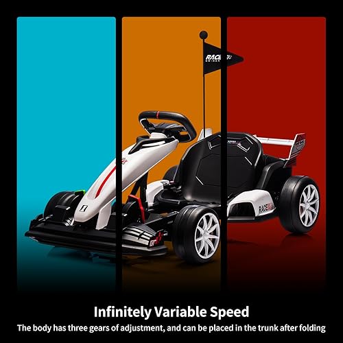 Miniatura 3 de Kart eléctrico de deriva de 24 V para niños, auto de paseo con asiento ajustable y velocidad de 8.5 MPH, ruedas silenciosas de EVA, juguete