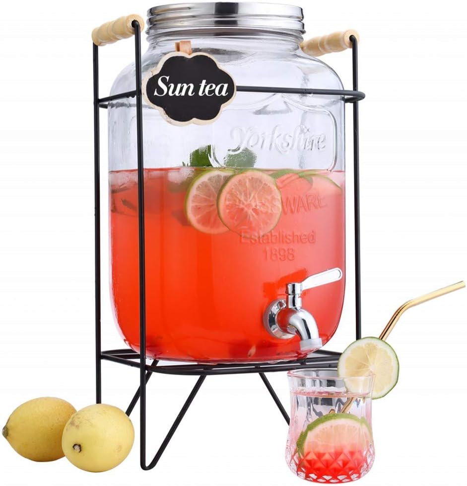 2 Gallon Beverage Dispenser with stand,Clear Glass Drink